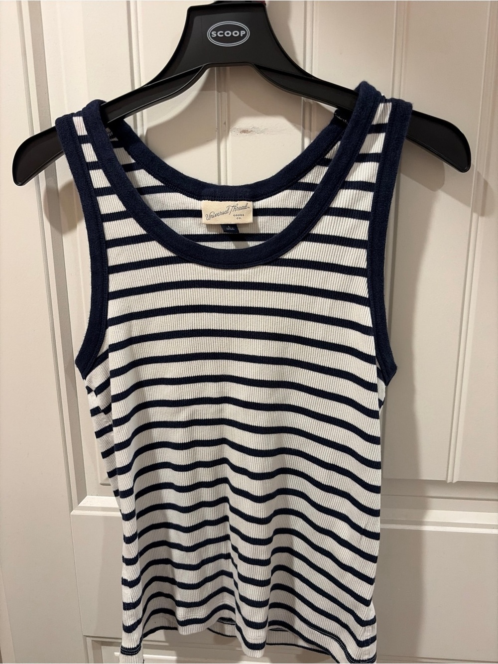 Universal Thread Striped Ribbed Tank Top Navy White Large L
